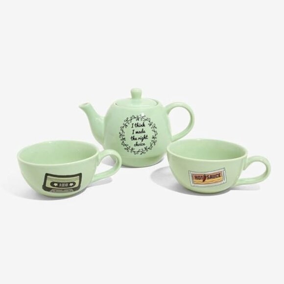 The Office Dunder Mifflin Jim’s Gift To Pam Ceramic Teapot 5x 6” 2 Tea Cups NWOB - Picture 1 of 13